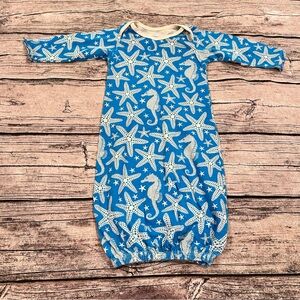 Winter Water Factory Organic Blue Gown With Seahorses & Starfish; Size 3 Months